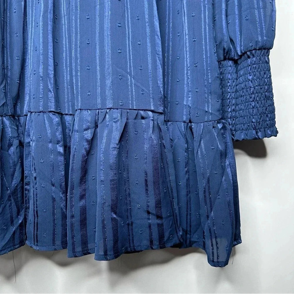 Lulus Navy Heartful Romance Navy Striped Smocked Long Sleeve Mini Dress XL - Picture 10 of 14